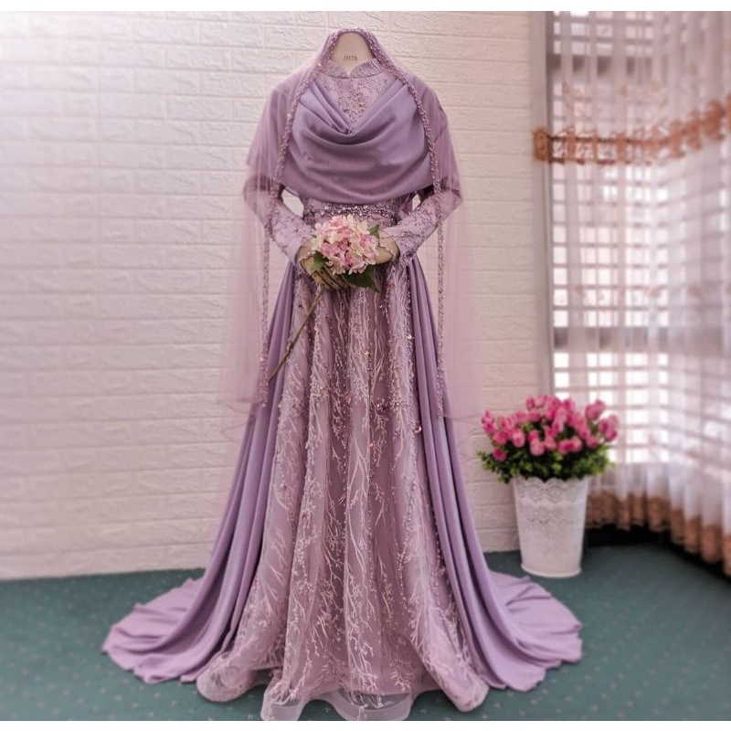 gaun pengantin muslimah syar'i gaun walimah gaun akad wedding dress muslimah syar'i