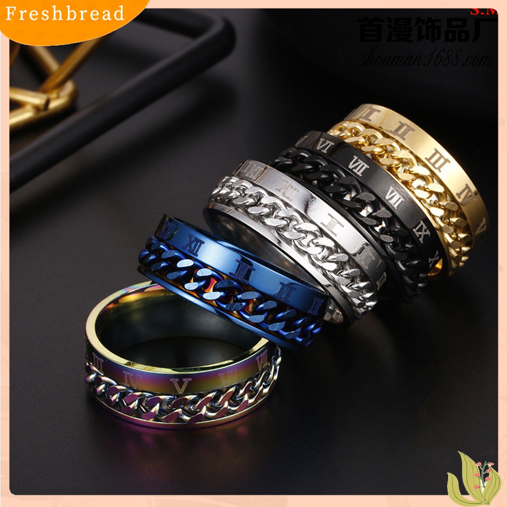 Fresh| Cincin Titanium Steel Model Rantai Twist Angka Romawi Untuk Unisex