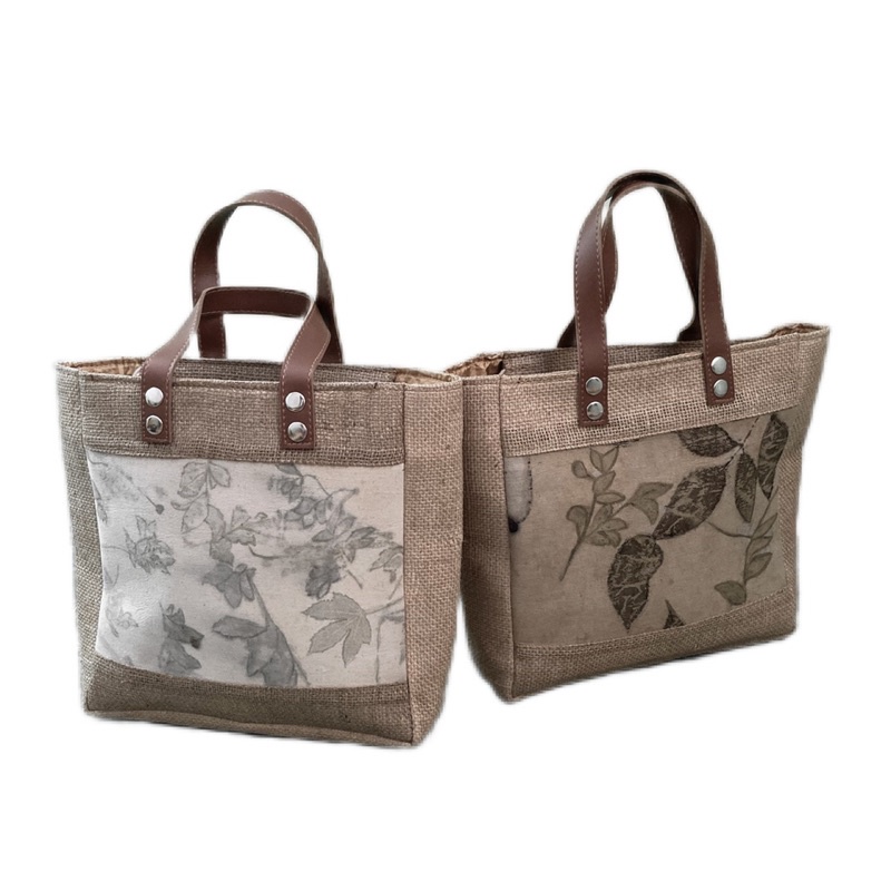 Tas wanita cantik/unik bahan goni kulit sintetis dan kanvas ecoprint