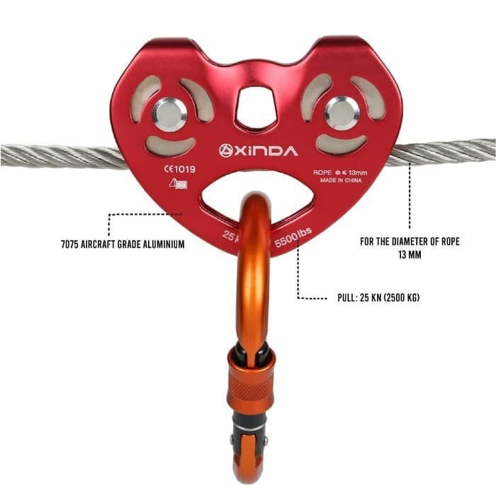 Double Pulley Xinda Q9676 Katrol Pengaman Safety Survival Rescue Rope Rock Climbing Tandem