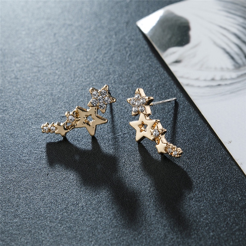 Anting Stud Bentuk Bintang Warna Silver Untuk Wanita