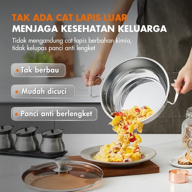 Gaabor Panci Set 3 item Stainless Steel Anti Karat Tutup Kaca Anti Lengket /GS-S606A