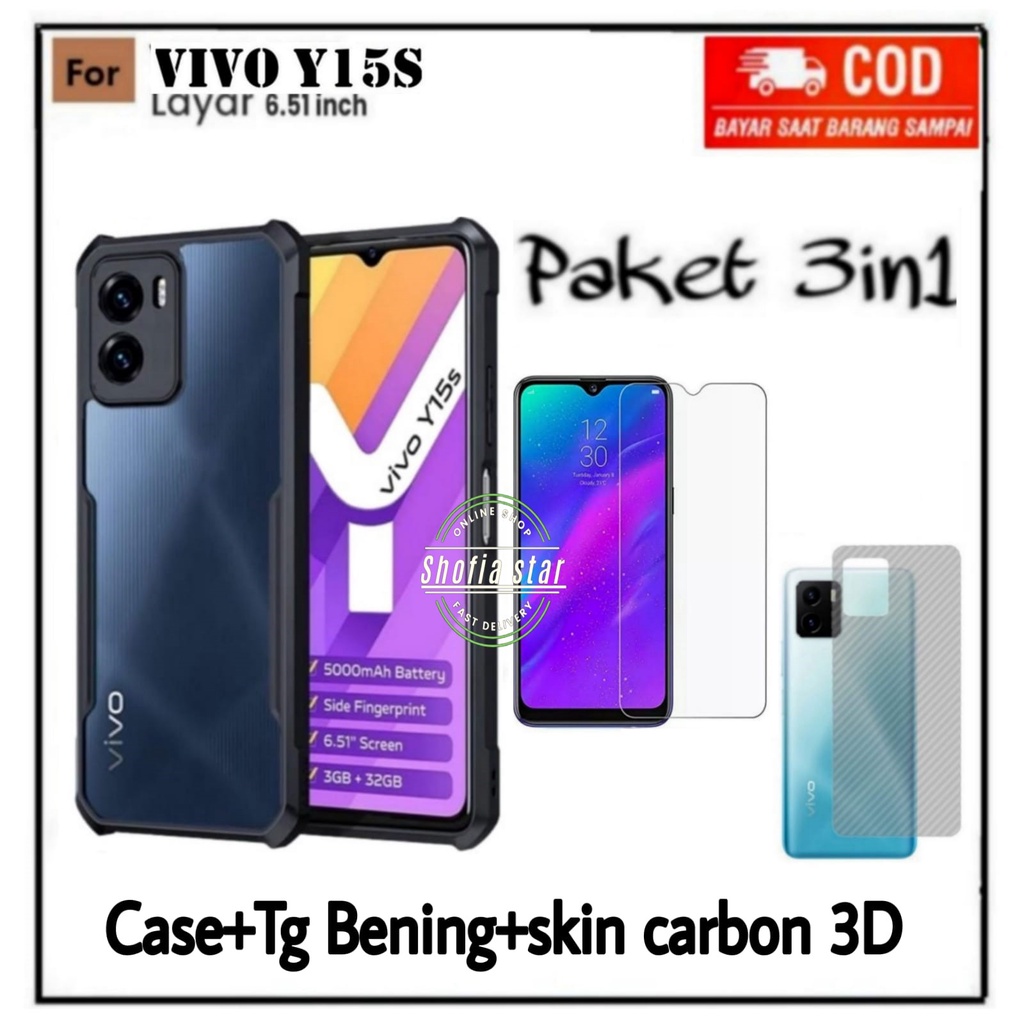 PAKET 3IN1 CASE VIVO Y15S Y01 SOFT CASE SHOCKPROOF TRANSPARAN CASING PROTECT CAMERA