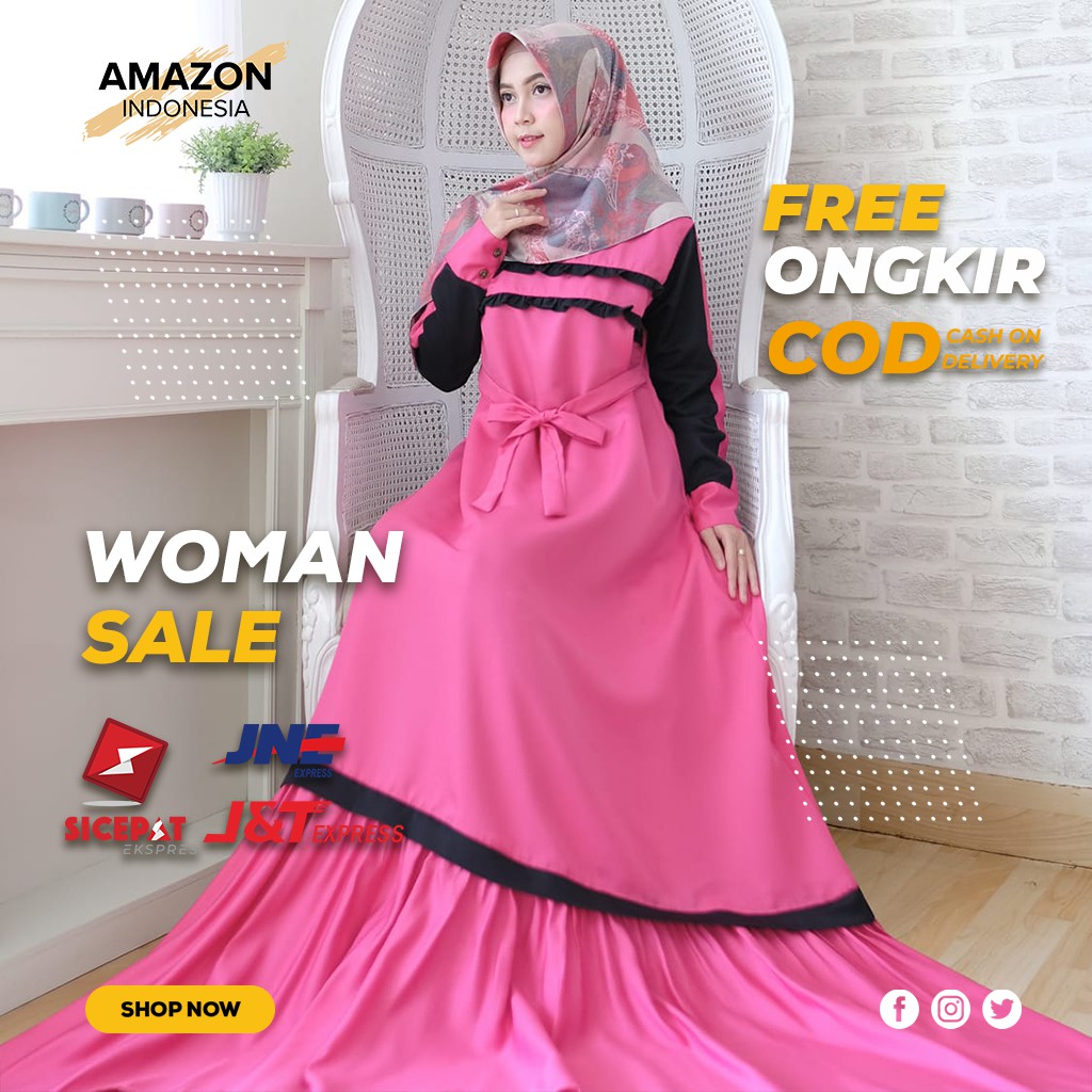 LONG DRESS MAXI FASHION MUSLIM WANITA STYLE CASUAL WARNA PINK FANTA BAHAN BALOTELI GOOD QUALITY ORI