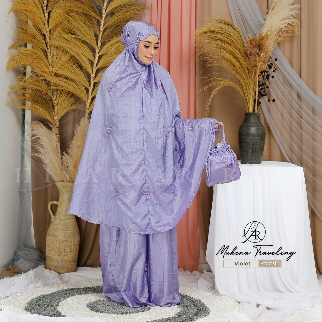 Mukena Polos Arrafi Mukena Travel Variasi Bordir Bagian Bawah Bahan Parasit