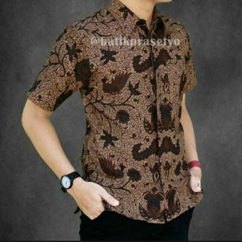 BSWART Batik HRB026 kenongo Hem Pendek Padi Pekalongan M L XL Batik Pria MURAH Modern Grosir