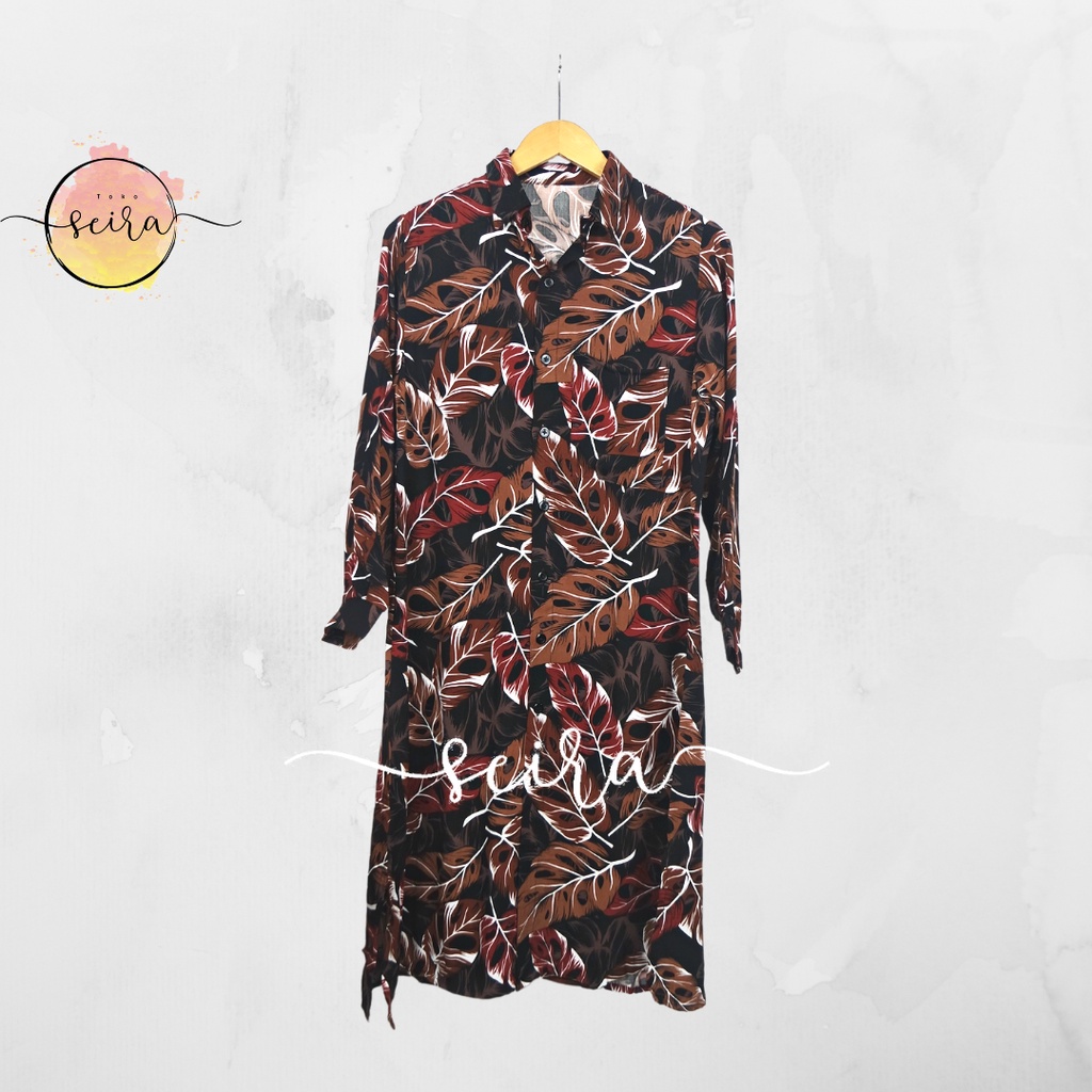 [BISA COD] Rayona Long Tunik / Tunik Olea Motif Daun Rayon