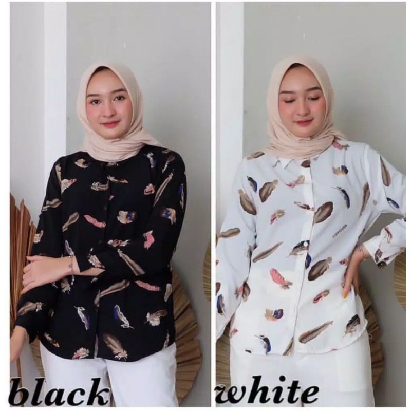 BLOUSE JUMBO KEMEJA WANITA MONALISA MOTIF BULU / ATASAN WANITA KEKINIAN BISA COD BAYAR DITEMPAT / KEMEJA MONALISA JUMBO-1