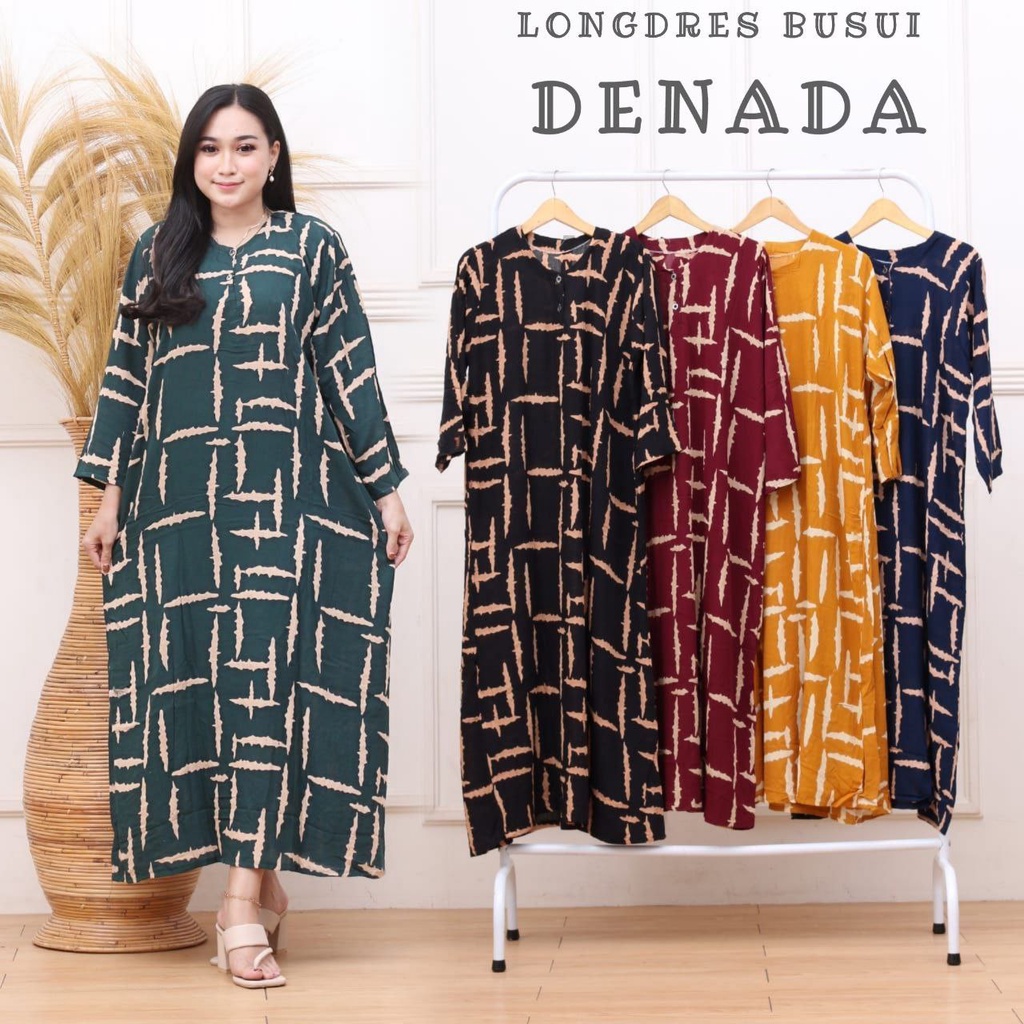 LONGDRESS CABUTAN CINCIN LENGAN PANJANG DASTER PANJANG KANCING DEPAN BUSUI DASTER ADEM MURAH GRIYA BATIK-LD DENADA