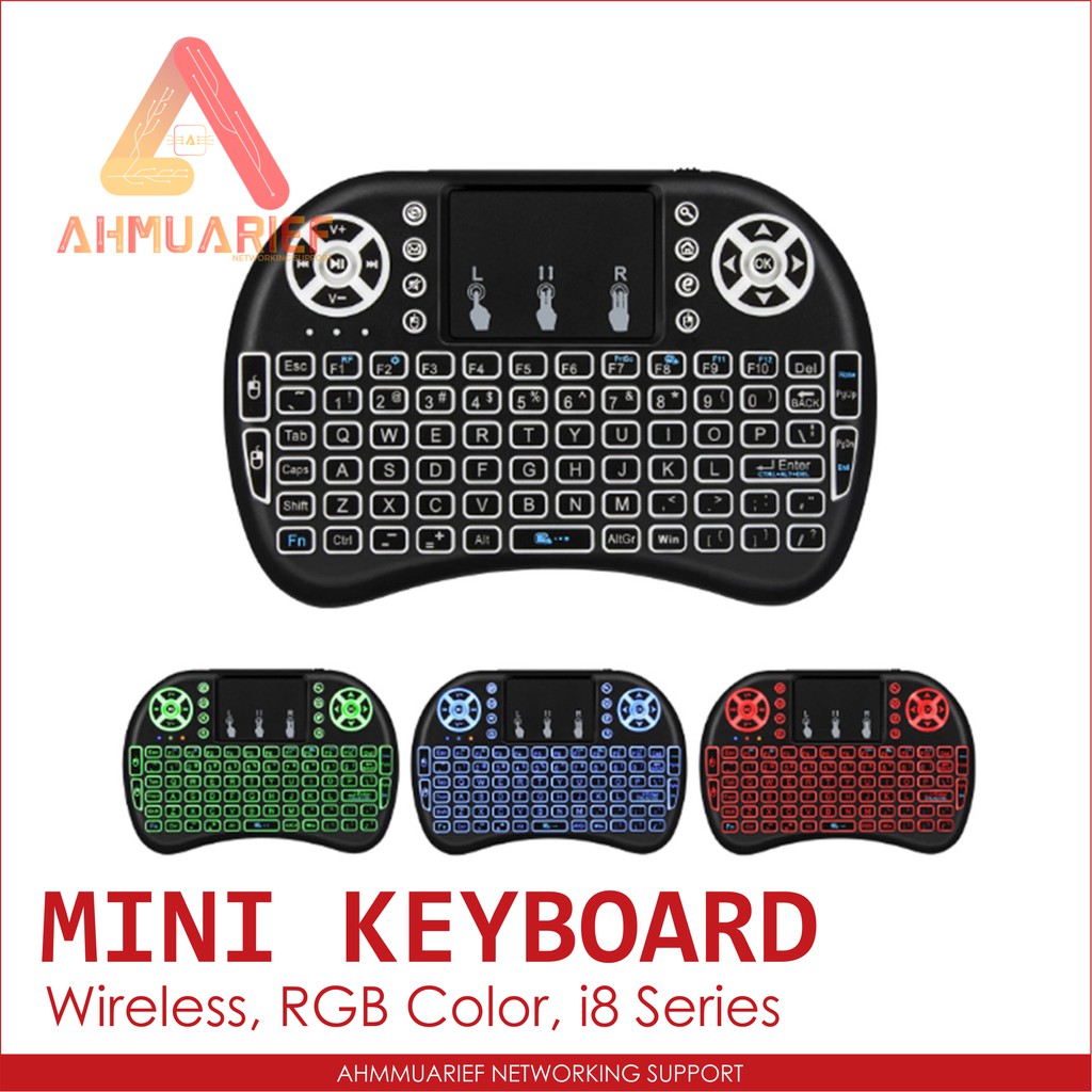 Mini Keyboard i8 Wireless Backlit 3 Warna Color RGB Untuk Komputer PC Laptop Smart TV Smart Box STB - Keyboard Touchpad