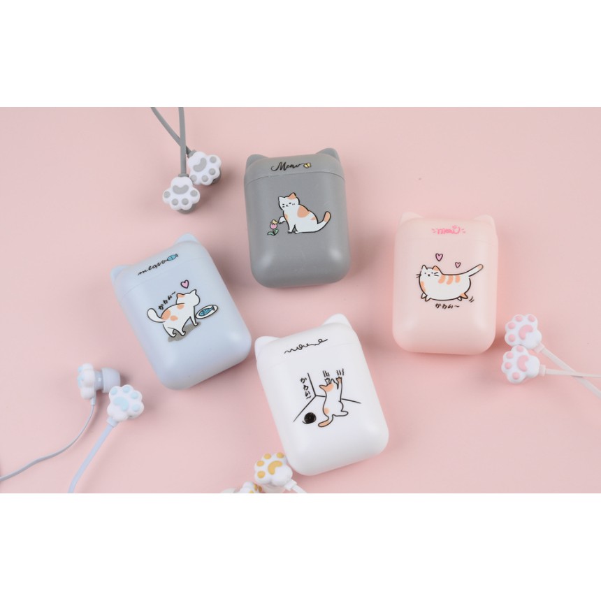 [E-250] Set Headset Earphone Kartun KUCING / Wadah Earphone Karakter KUCING Lucu / Earphone Case Karakter