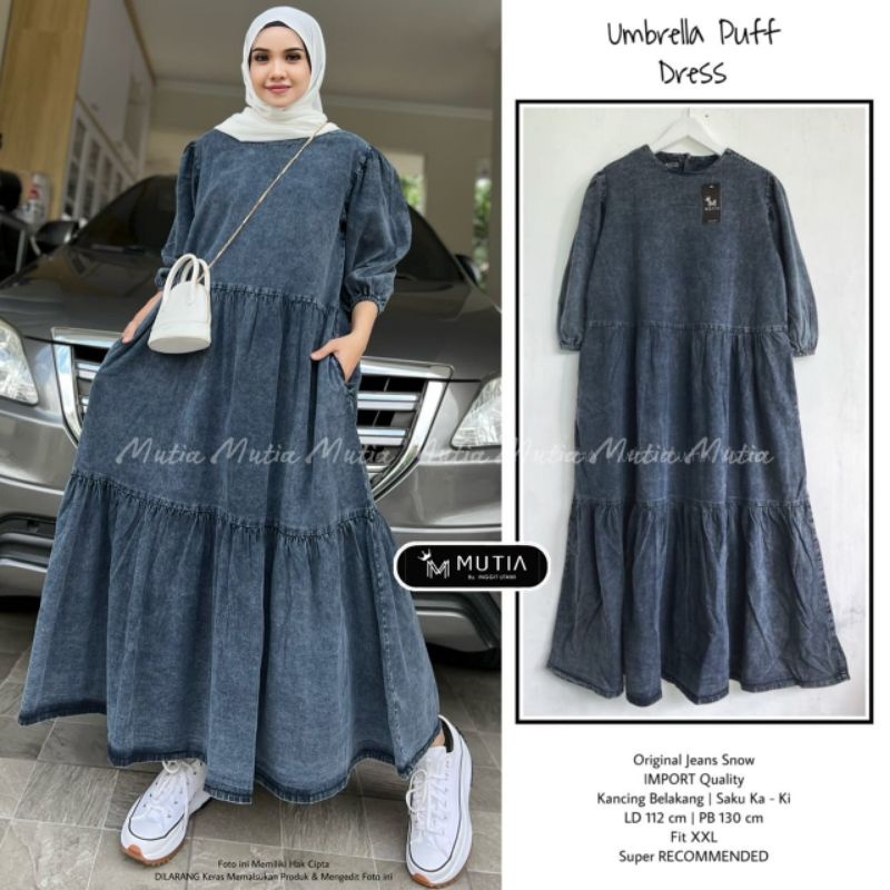 UMBRELLA PUFF DRESS BY MUTIA / DRESS JEANS MUSLIMAH REKOMENDED / Gamis jeans wanita jumbo