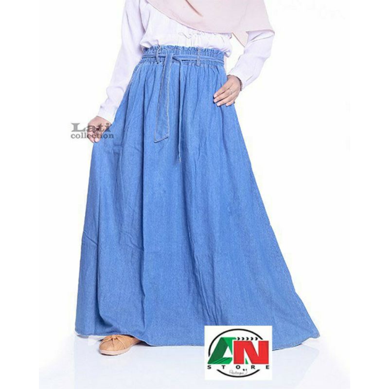 Rok jeans Panjang Wanita Jumbo // Rok Jeans Panjang Wanita variasi tali
