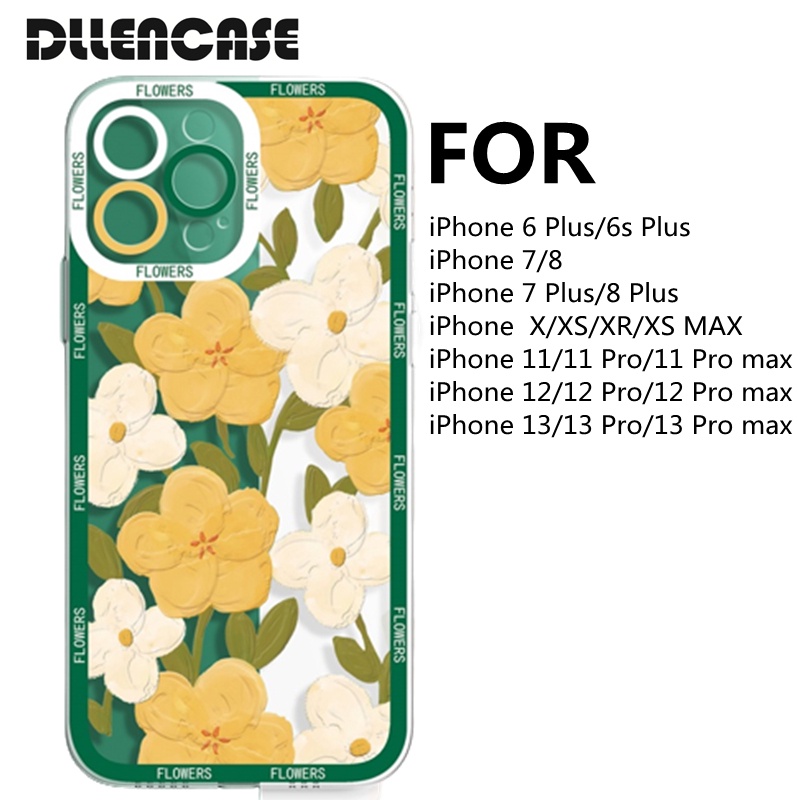 Dllencase Casing TPU iPhone 14 13 Pro Max 6 + / 6s + / 7 / 7 + / 8 / 8 + X / XS / XR / XS Max 11 / 12 / 13 / A2 Pro Max Motif Bunga Shockproof