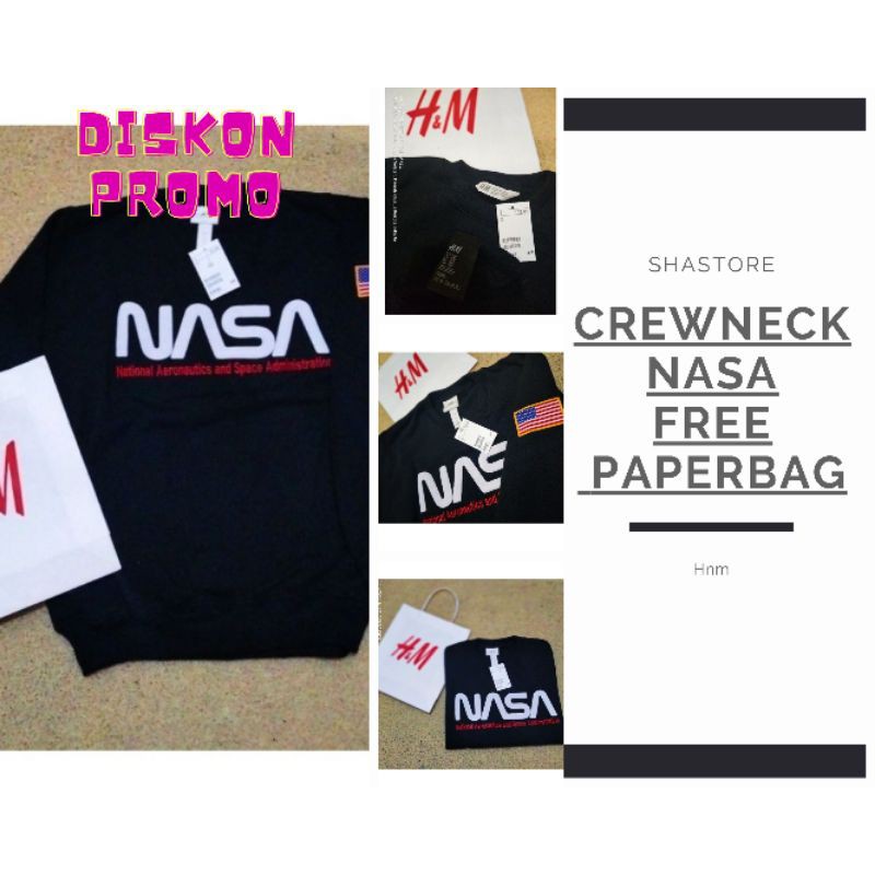 Sweater NASA Crewneck H&M hitam free paperbag