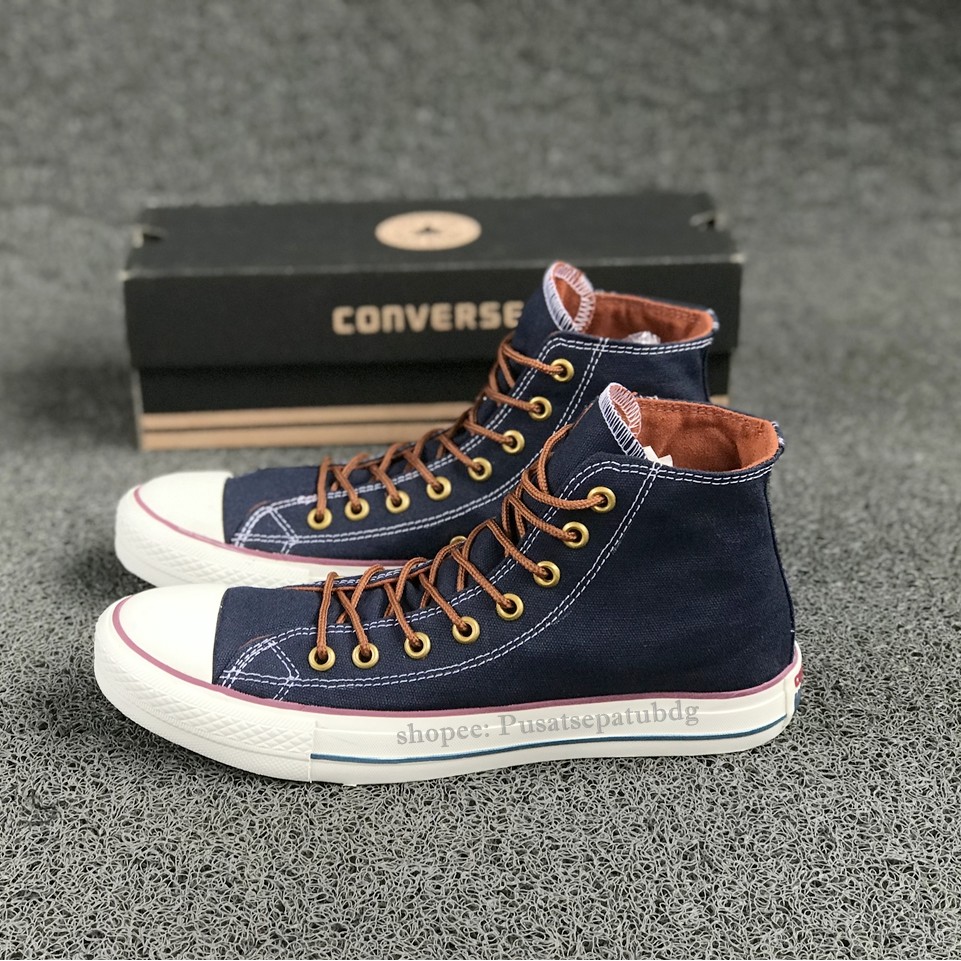 (BAYAR DITEMPAT) Converse Premium Tali Tan High Navy