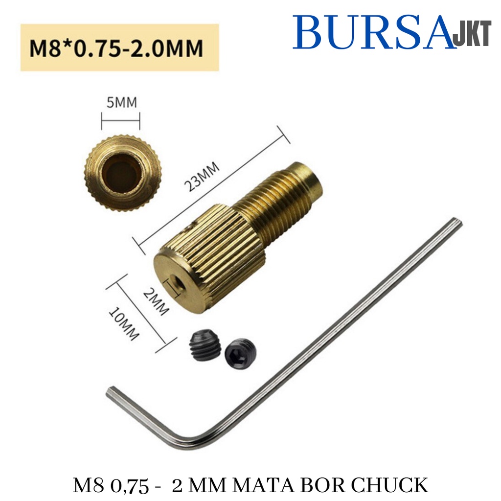 DRILL CHUCK DC MOTOR M7 M8 0.75  MM + BAUT SHAFT + KUNCI HEX ADAPTER KEPALA BOR MINI TUNER