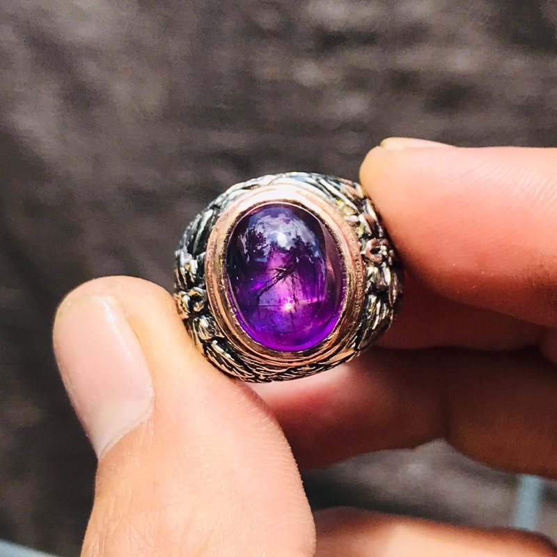 Cincin Batu Kecubung Ungu Pengasih Asli Kalimantan Kualitas Pilihan