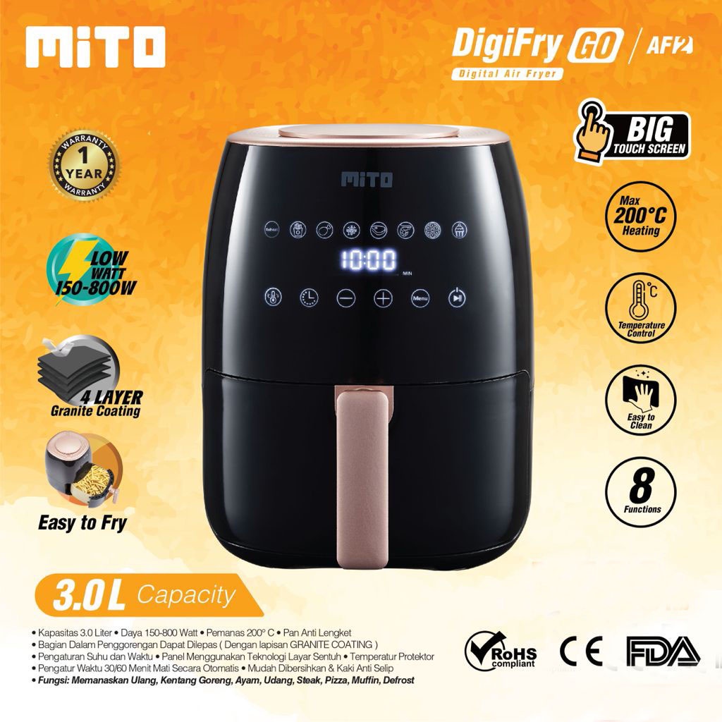 Air Fryer Mito AF2  Digital Air Fryer Mito Kapasitas 3 Liter - Low Watt Original