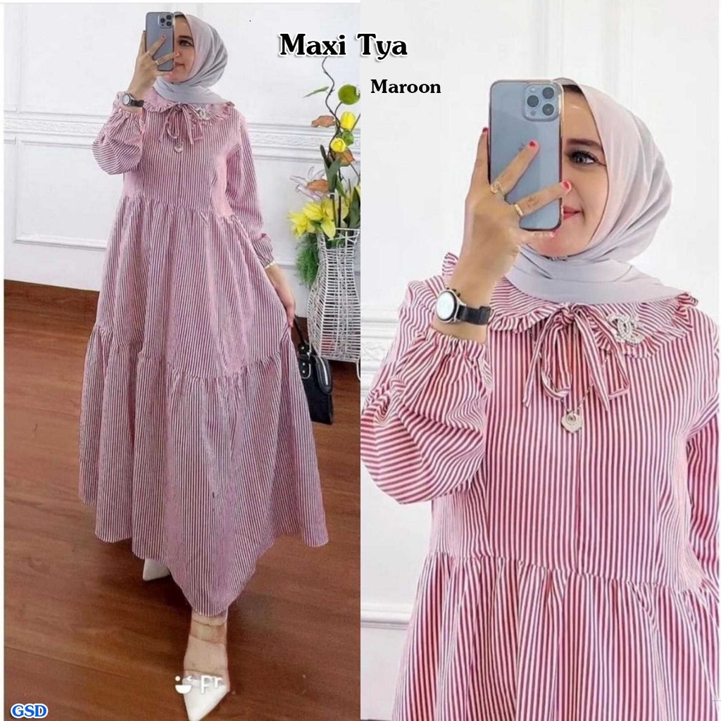 Jf - Baju Gamis Katun Salur JUMBO / Long Dress Muslim Wanita Cantik / Maxi Tya Salur