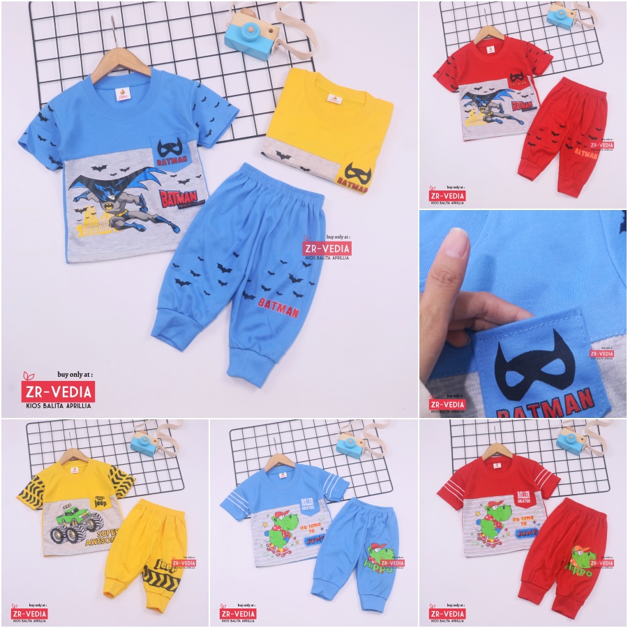 Setelan Pokopow uk 3-18 Bulan / Export Branded Kaos Bayi Laki Laki Baju Karakter Set New Born SNI Import