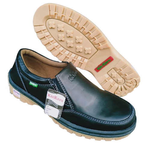 Sepatu kickers pria casual kulit asli original 100% slip on santai formal kerja branded tanpa tali e