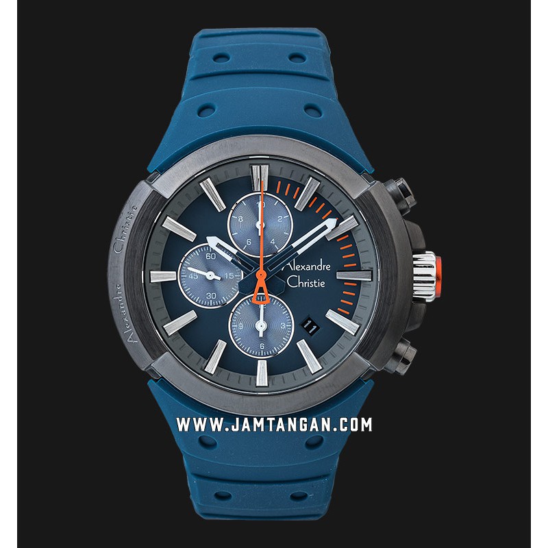 Alexandre Christie AC 6566 MC RIGBU Chronograph Blue Dial Navy Blue Rubber Strap