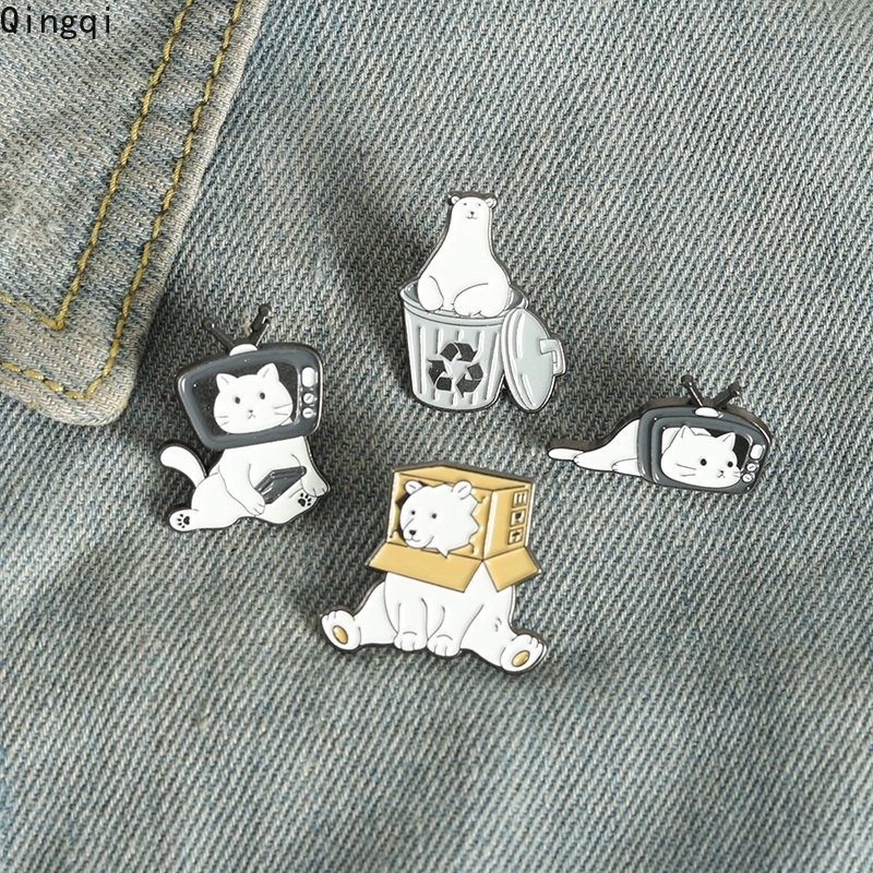 Bros Pin Enamel Desain Kartun Hewan Kucing Beruang Untuk Dekorasi Tas Denim Pria Dan Wanita