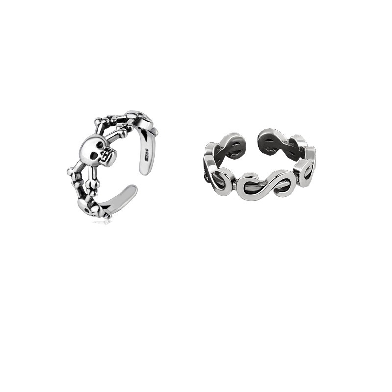 S Letter Skull Open Ring Accessories Retro Personality Fashion