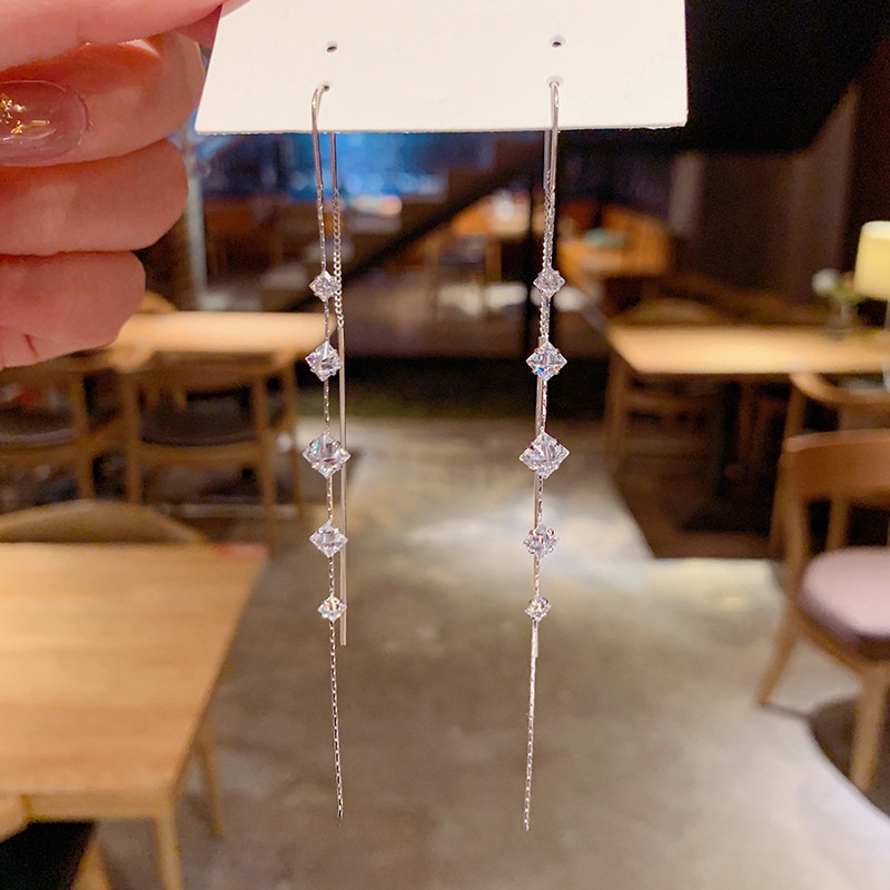 Anting Tusuk Gantung Sterling Silver 925 Desain Tetesan Air Hias Berlian Zircon Gaya Korea Untuk Wanita