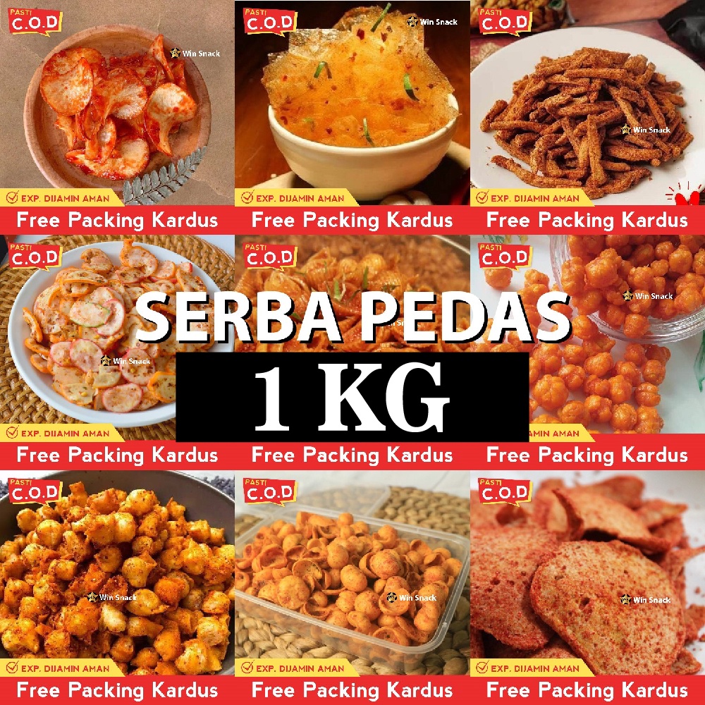 Jual SNACK KILOAN SERBA PEDAS 1 KG TERLENGKAP MAKANAN RINGAN CEMILAN