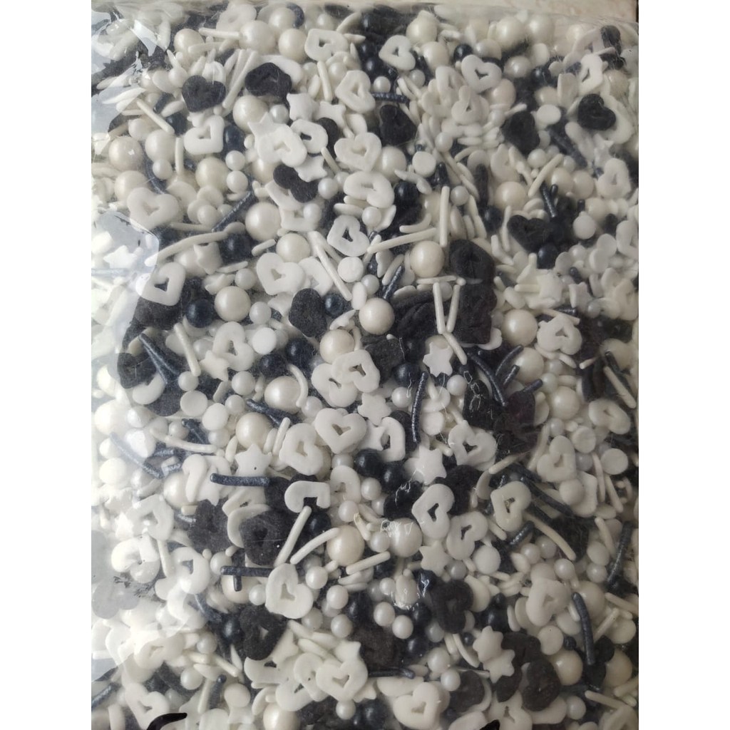

SPK9 SPRINKLE HATI LUBANG PUTIH HITAM (30gr) / SPRINKEL/ SPRINGKEL