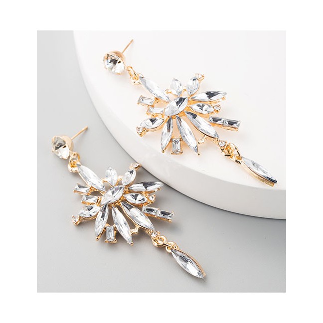 LRC Anting Tusuk Fashion Multi-layer Alloy Diamond Flower Long Fringe Earrings D94876