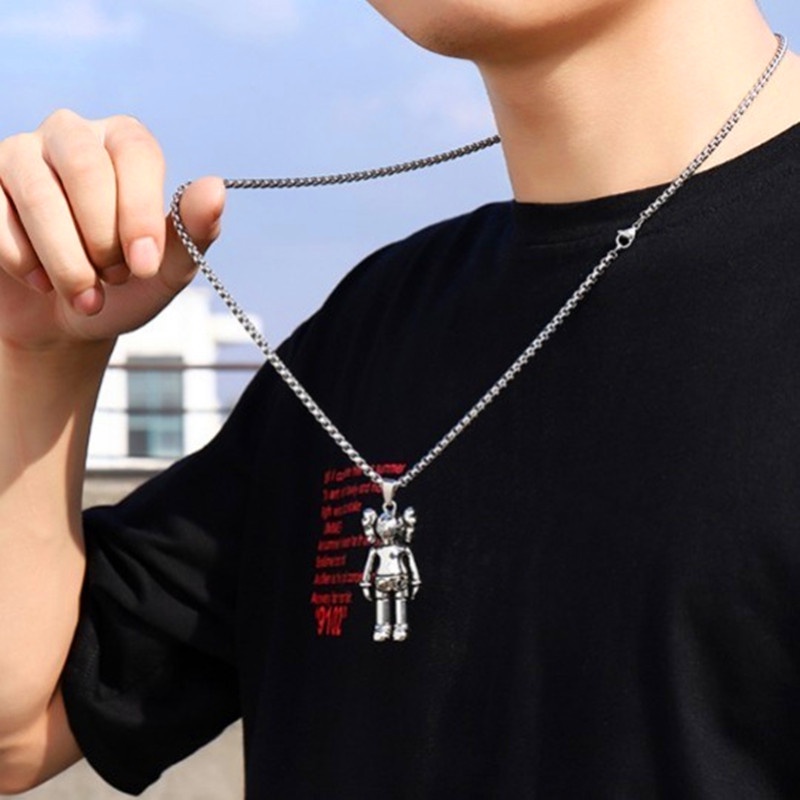 Kaws Sesame Street boneka titanium steel necklace Jepang in fashion merek hip hop laki-laki cool dis