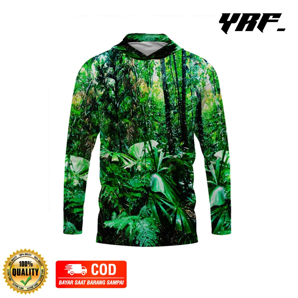 Kaos Jersey Berburu Lengan Panjang Camo Baju Kamuflase Hunting Hoodie Motif Hutan Tropis Forest 3D M