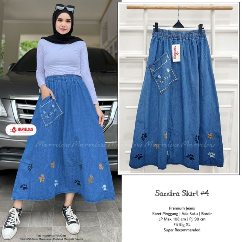 SANDRA SKIRT #4 BY MARVELOUS / ROK JEANS WANITA MUSLIMAH / Rok skirt bordir LP108