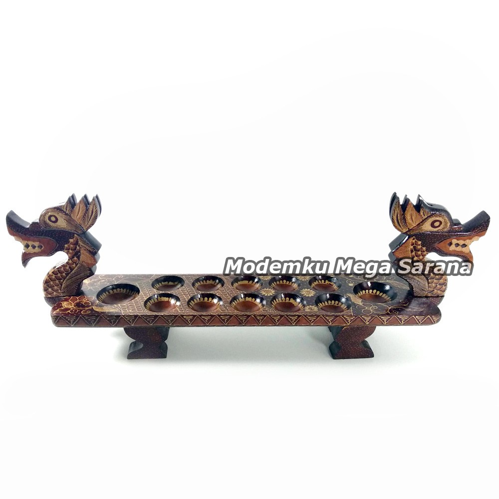 Congklak Dakon Kayu Batik Naga 60x13x23 cm 12 Lubang + Biji Kerang