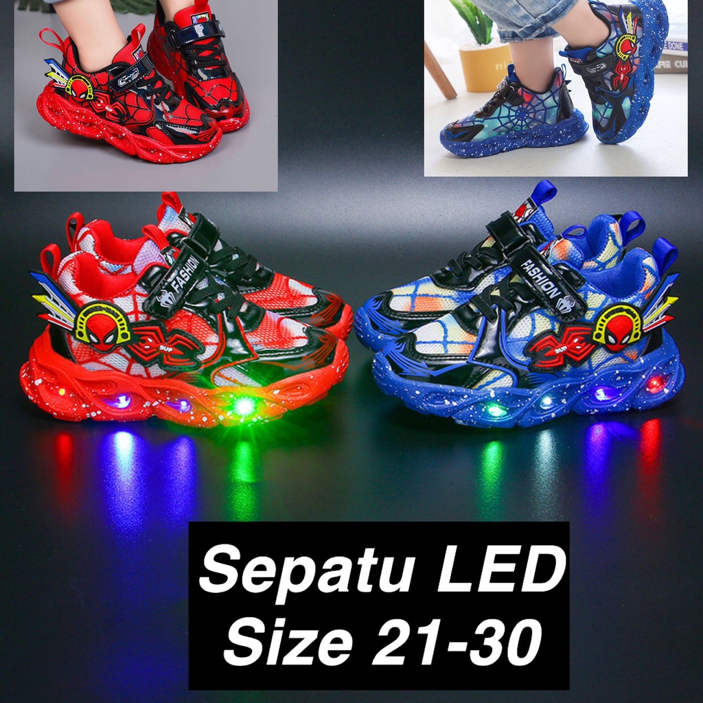 (LOLI-JKT)SP03 SEPATU LED ANAK IMPORT MODEL SPIDERMAN RETRO SIZE 21-30