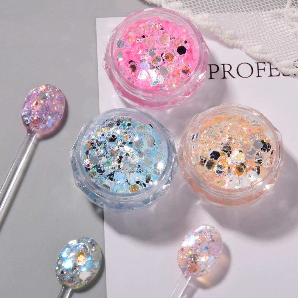Mxbeauty Hologram Kuku Decals Wanita Sparkly Manicure Nail Art Dekorasi Musim Panas Hexagon Nail Paillette