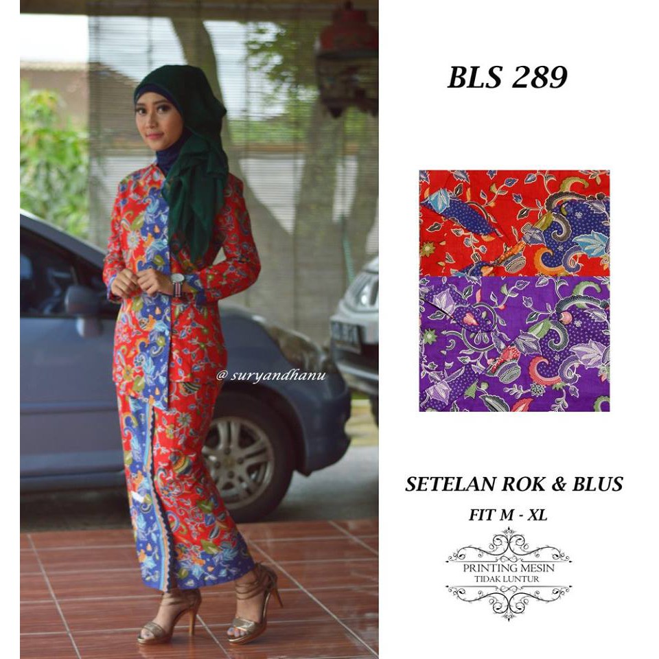BLS 289 Setelan Rok Blus Batik Pramugari Seragam Undangan Kondangan
