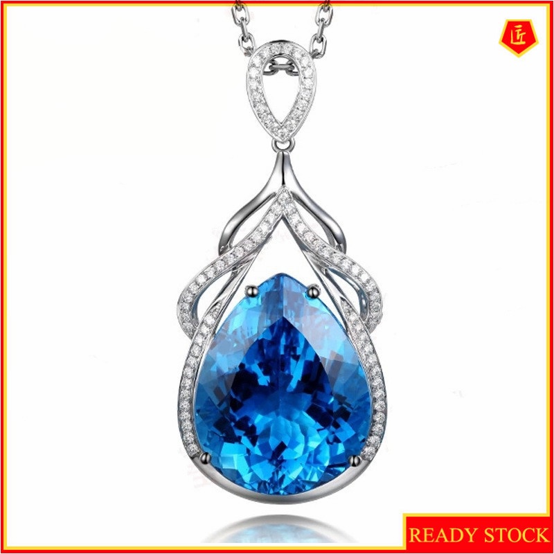 [Ready Stock]Fashion Luxury Inlaid Blue Gem Water Drop Pendant