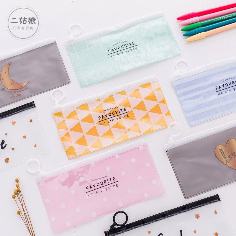 Tempat Pensil Zip Transparan Motif Karakter Love Tempat Kosmetik Zipper DD167