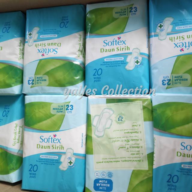 Softex ekstrak daun sirih 20 pads wing non panty liners green tea pembalut antibakteri septik sayap