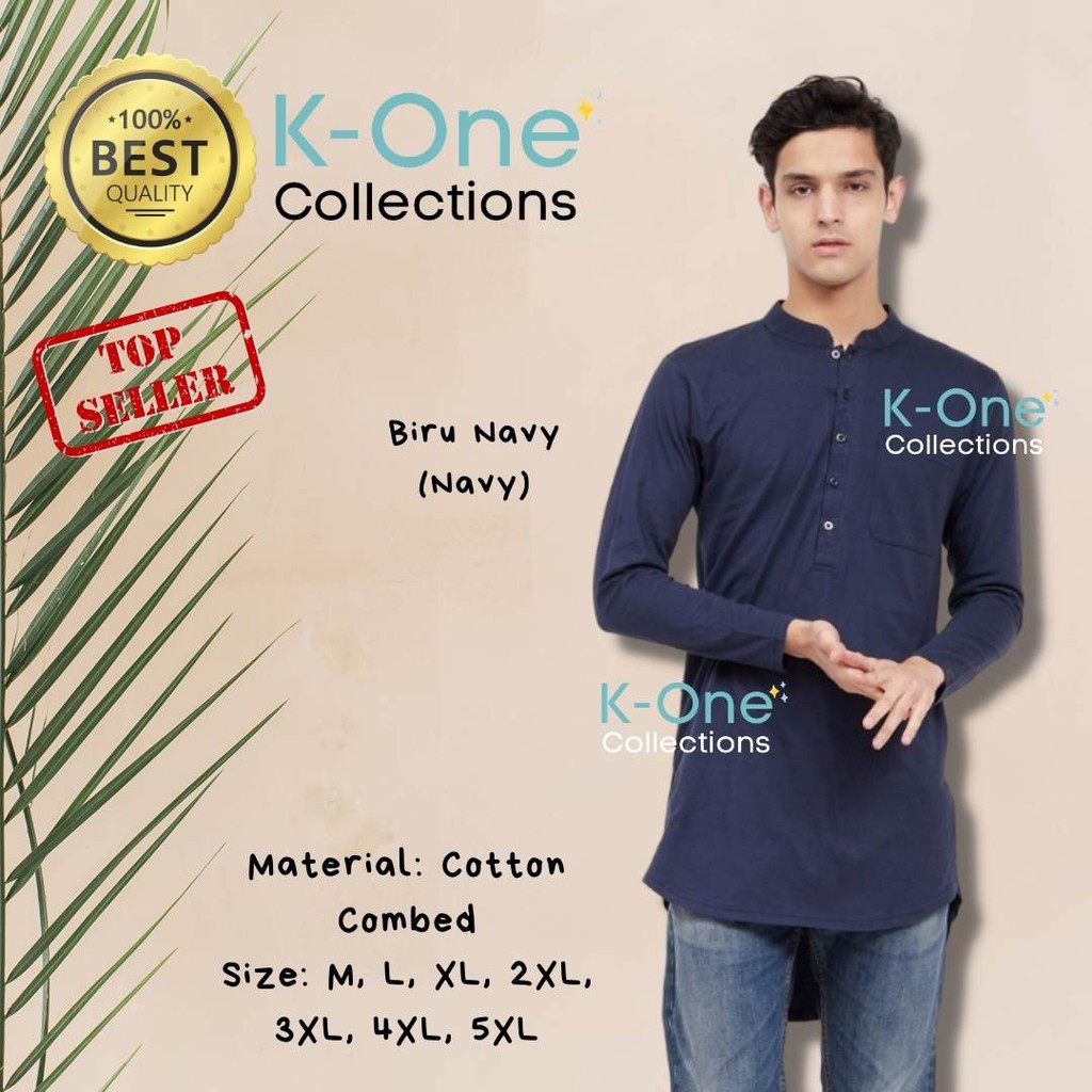 Kaos Gamis Pria Warna Biru Dongker Navy Polos Model Elegant dan Kekinian Bahan Adem SIZE M-5XL
