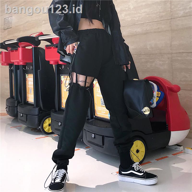  Celana  Cargo  Panjang High Waist Aksen Sobek Bolong Untuk 