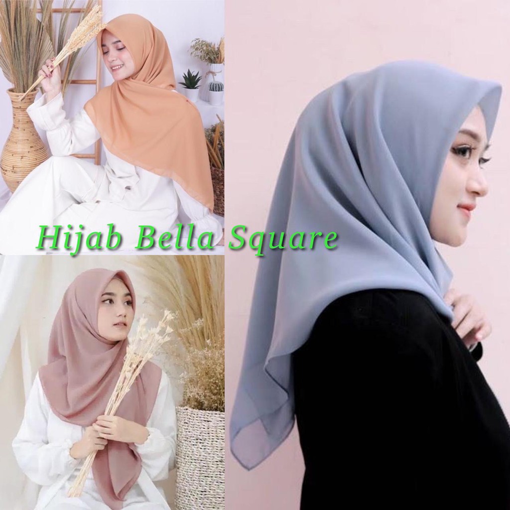 Hijab Segi Empat Poly cotton PREMIUM , Jahit Tepi, Bella Square, Plain Hijab/Poton Polos