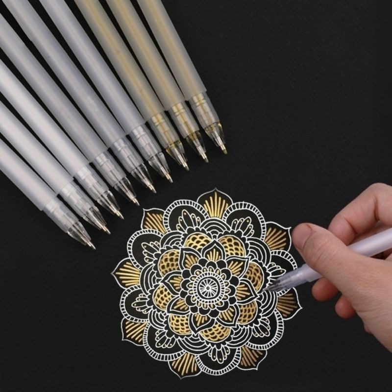 

Pulpen Gel White Gold Silver 0,8