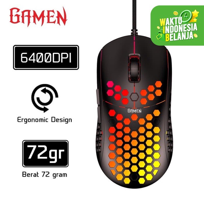 GAMEN GM710 Gaming Mouse 6400DPI Wired Optical Mouse Gaming with LED