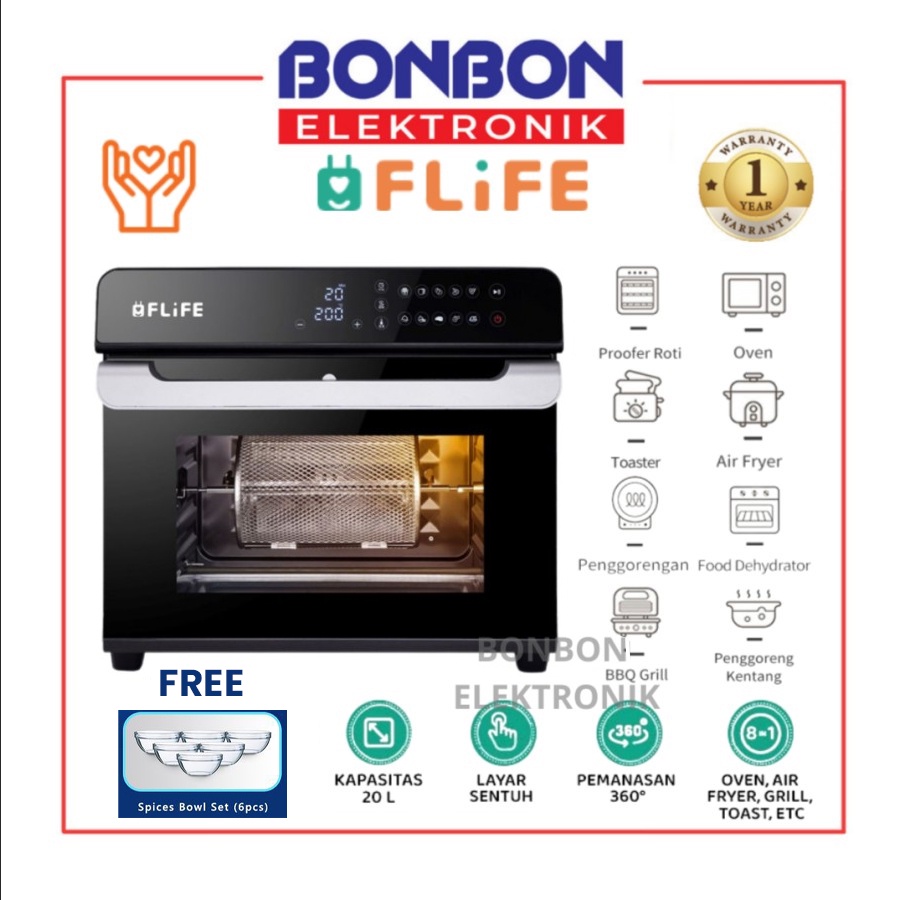 FLIFE Digital Air Oven OV-20HX01P 20 Liter - Smart control 8 in 1