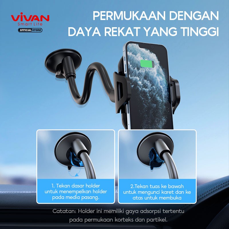 Vivan CHS11 Car Mount Phone Holder Aluminum Tube Automatic Kaca garansi 1 year